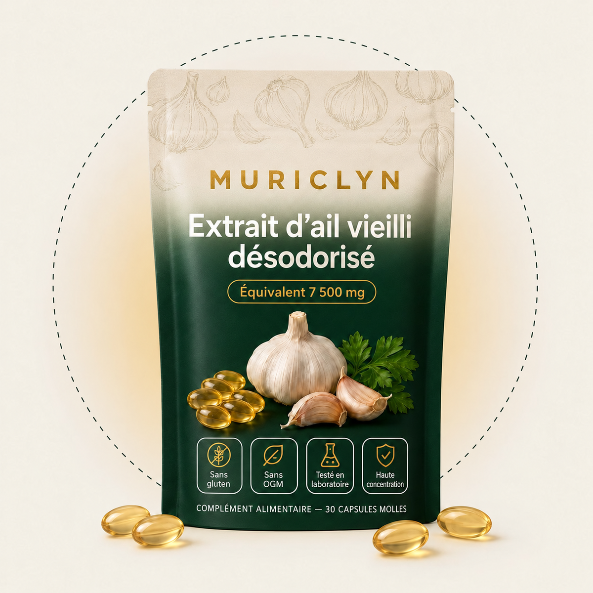 Sachet MURICLYN crème et vert d’extrait d’ail vieilli désodorisé