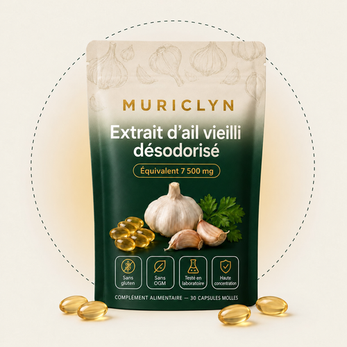 MURICLYN — extrait d’ail vieilli désodorisé, équivalent 7 500 mg, 30 capsules molles