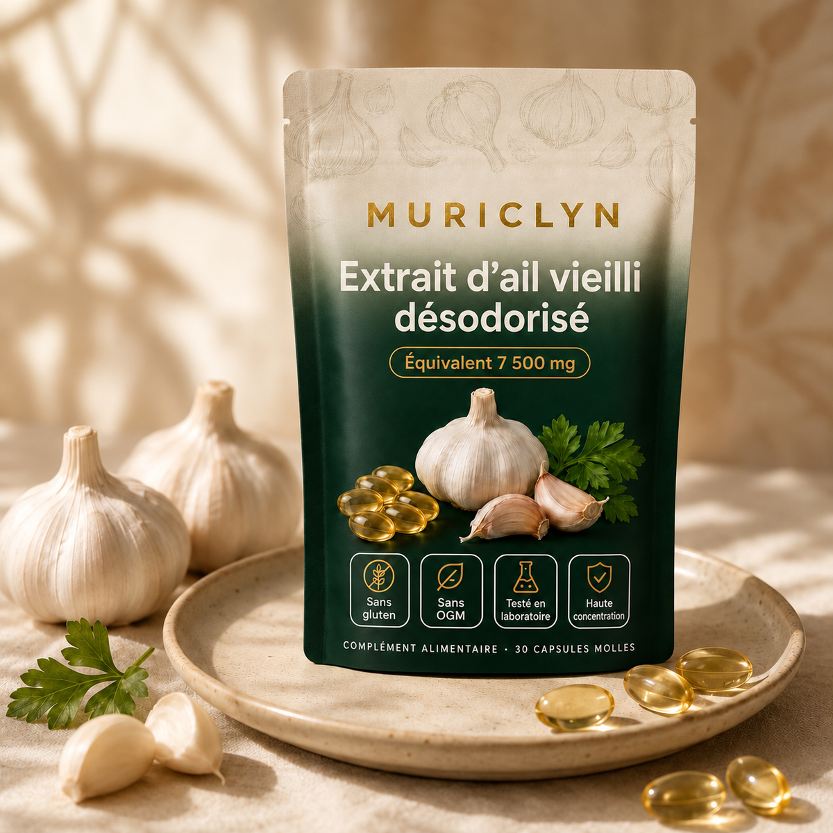 MURICLYN — extrait d’ail vieilli désodorisé, emballage en français